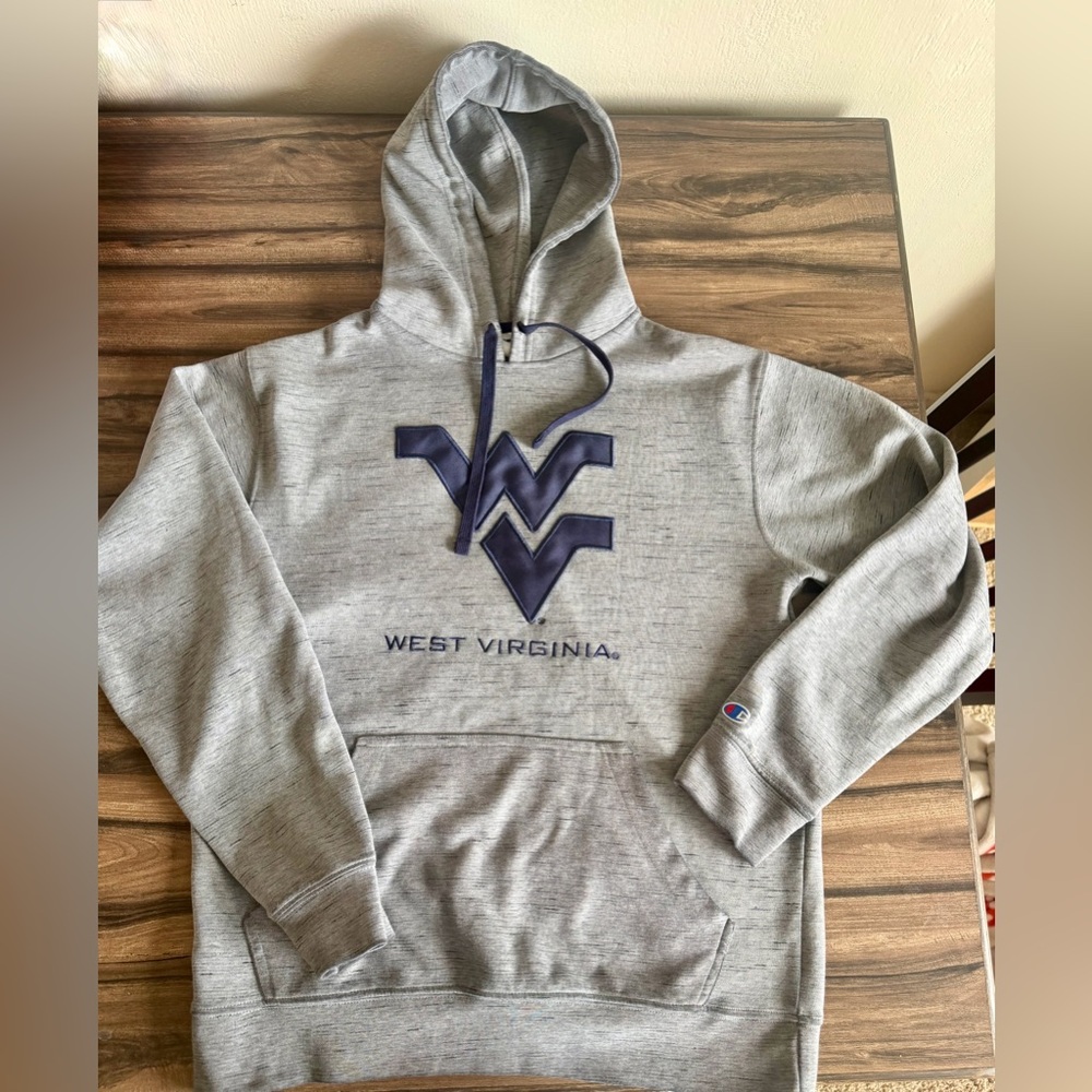 Champion West Virginia Pullover Hoodie Gray with Navy Logo
